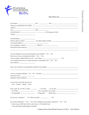 Chiropractic Patient Intake Form