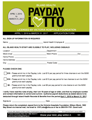 Island Health Payday Lotto Application Form