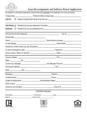 Lease Re-assignment and Sublease Rental Application