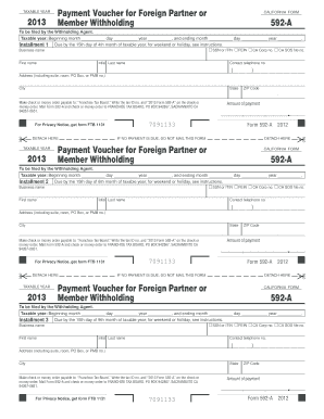 California Form 592-A 2013 Member Withholding Payment Voucher