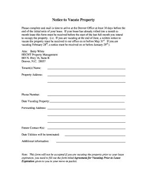 Notice to Vacate Property