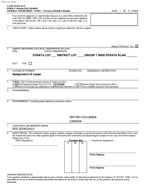 British Columbia Land Title Act Form C Charge