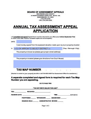 Annual Tax Assessment Appeal Application