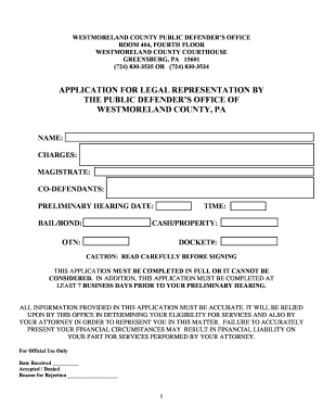 Application for Legal Representation by Public Defender
