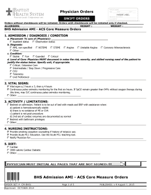 Physician Orders for AMI ACS Core Measures