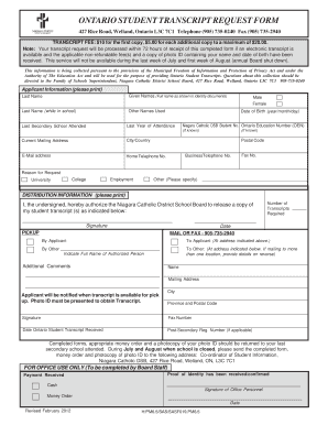 Ontario Student Transcript Request Form