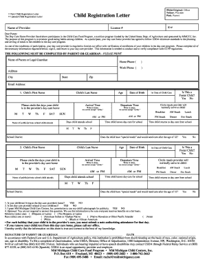 Child Registration Letter for Day Care