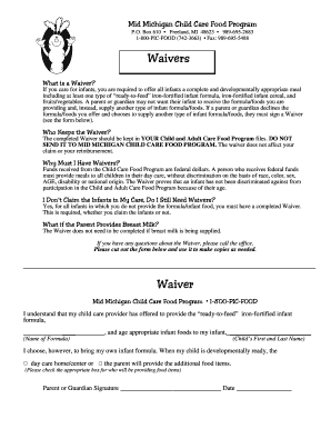 Infant Formula Waiver Form