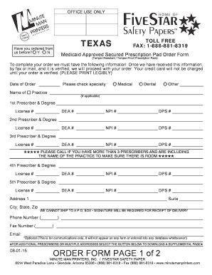 Medicaid Approved Prescription Pad Order Form