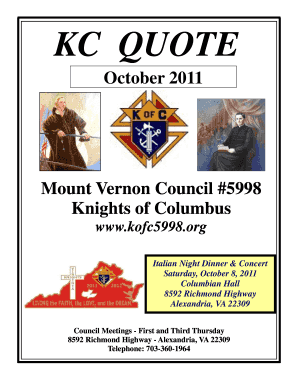 KC QUOTE October 2011 Mount Vernon Council #5998 Knights of Columbus www - kofc5998