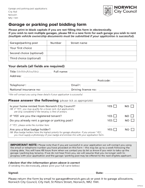 Norwich Garage and Parking Post Application