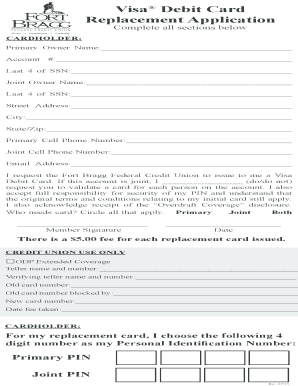 Visa Debit Card Replacement Application