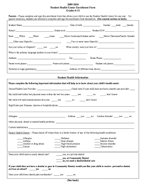 Student Health Center Enrollment Form