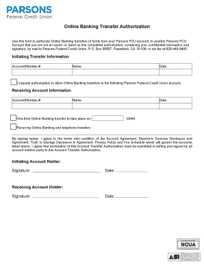 Parsons FCU Online Banking Transfer Authorization