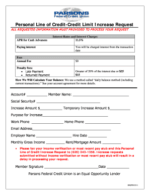 Personal Line of Credit Increase Request