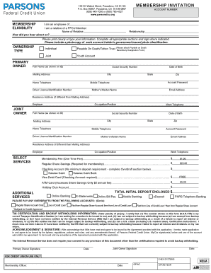 Parsons Federal Credit Union Membership Application