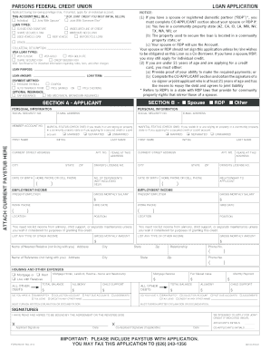 Parsons Federal Credit Union Loan Application