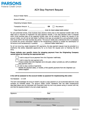 ACH Stop Payment Request