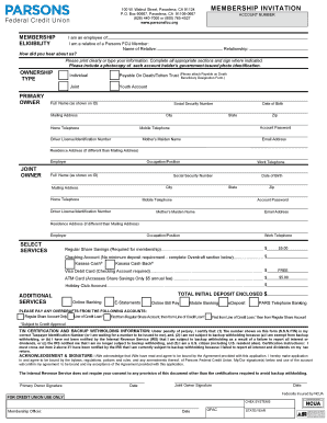 Parsons FCU Membership Application