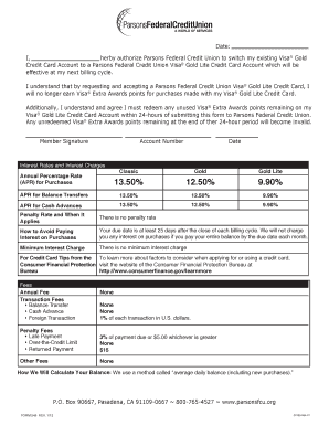 Parsons Federal Credit Union Visa® Gold Lite Credit Card Request Form