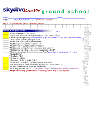 Skydiving Ground School Checklist