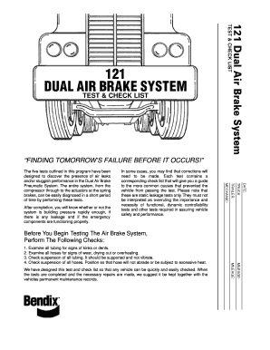 Dual Air Brake System Test Checklist