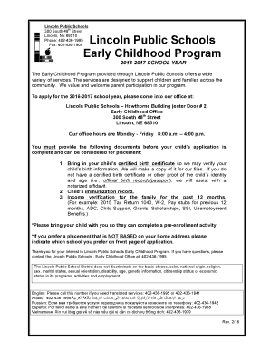 Lincoln Public Schools Early Childhood Program Application