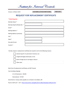 Request for Replacement Certificate