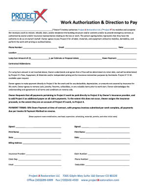 Work Authorization & Direction to Pay Agreement