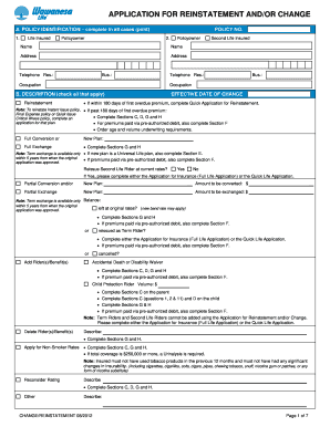 Application for Reinstatement and/or Change