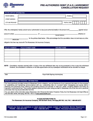 Pre-Authorized Debit Cancellation Request