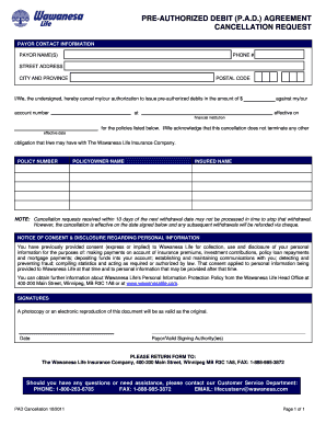 Pre-Authorized Debit Cancellation Request