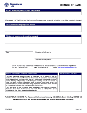 Change of Name Request Form