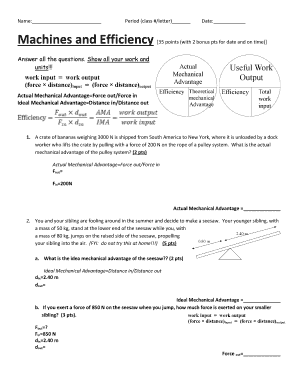 Machines and Efficiency Worksheet
