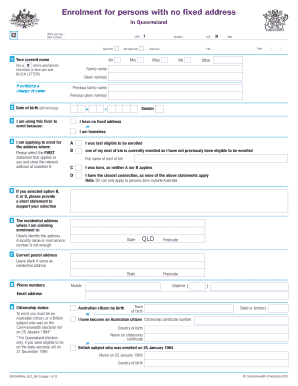 Enrolment Form for Persons with No Fixed Address in Queensland
