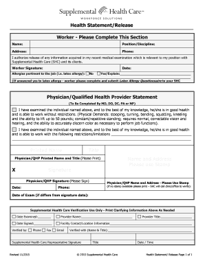 Health Statement/Release Form