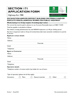 UK Highways Excavation Permit Application