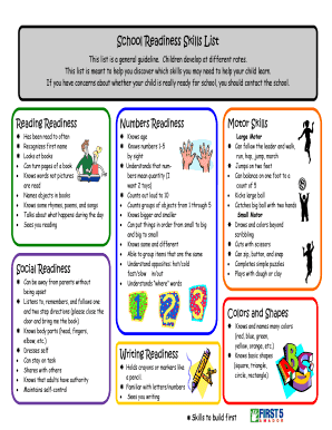 School Readiness Skills List