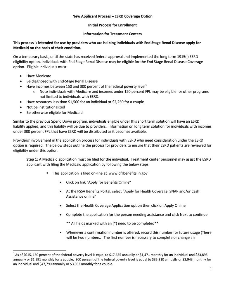 Fillable Online in 1 New Applicant Process ESRD Coverage Option Initial