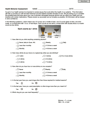 Health Behavior Assessment Form