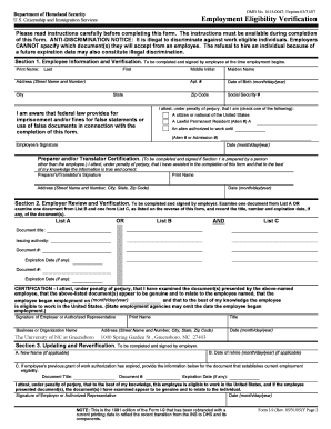 USCIS Form I-9 Employment Eligibility Verification