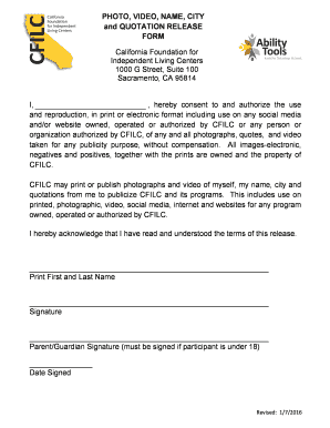 California Photo and Video Release Form