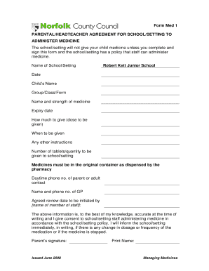 School Medicine Administration Consent Form