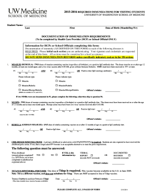 University of Washington Immunization Form