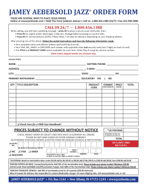 Jamey Aebersold Jazz Order Form