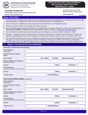 Motor Boat Registration Replacement Application