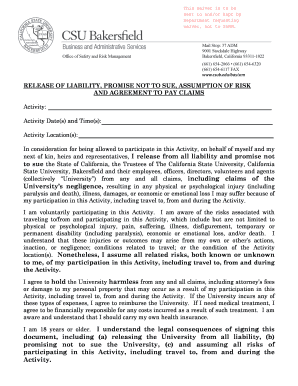 California Activity Liability Release Form