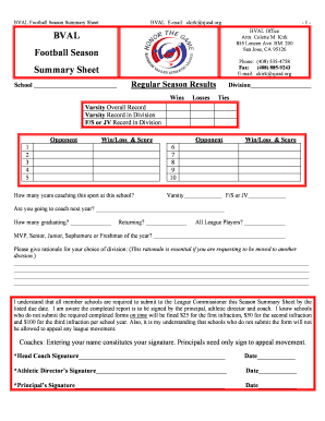 BVAL End of Season Report - Football