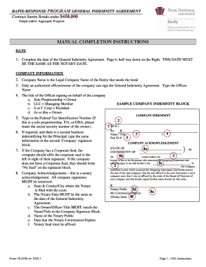 Rapid Response Program General Indemnity Agreement