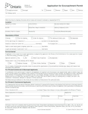 Ontario Encroachment Permit Application